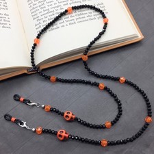 Halloween Skull Glasses Chain Eyeglass Necklace Orange Black Sunglasses Holder
