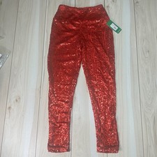 TIPSY ELVES RED SEQUIN High Waisted Rise Leggings Women's Size Small NWT Red.