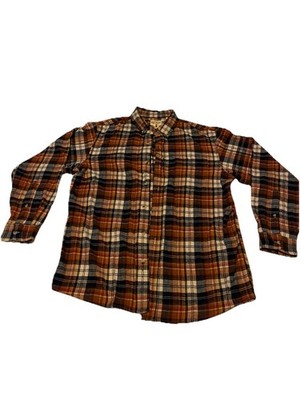 Redhead Brand Co Flannel Shirt Large Brown Navy Plaid Button Down Cotton