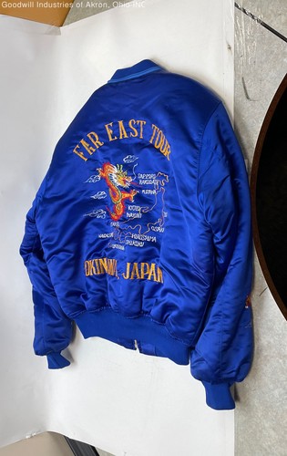 Vintage 80s Okinawa Far East Tour Dragon Sukajan Souvenir Jacket Blue Sz XL