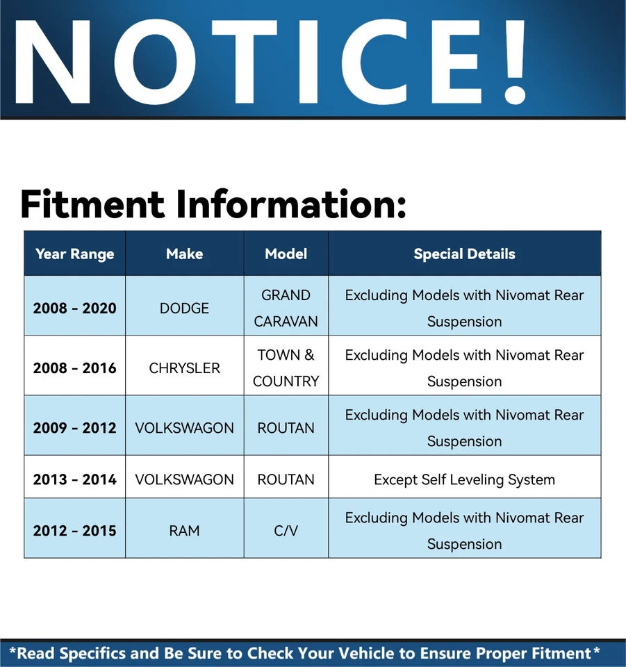 Amortiguadores traseros para Dodge Grand Caravan Chrysler Town & Country VW Routan RAM C/V Foto 2 de 4