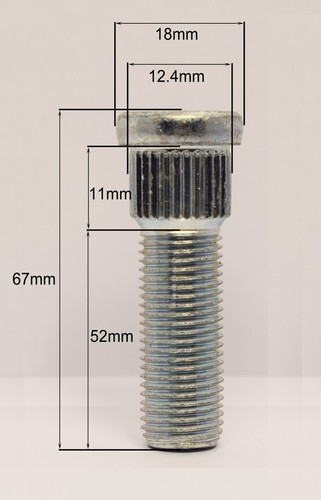20 pernos de rueda M12 x 1,5 golpe, spline de 12,4 mm, hilo de 52 mm - Imagen 2 de 2