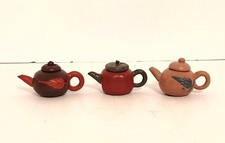 Miniature Asian Teapots Tea 3 Piece Chinese Clay Pottery 1"-2"