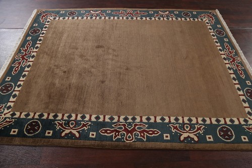 Exquisite Nepalese Indian Wool Rug Bedroom 6x8 ft Brown Carpet - Picture 14 of 21