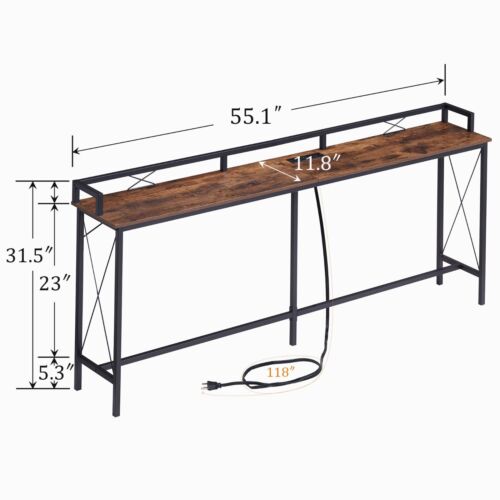 Console Table with Power Outlet 39/55/70" Long Narrow Sofa Entryway Side Table - Picture 13 of 24