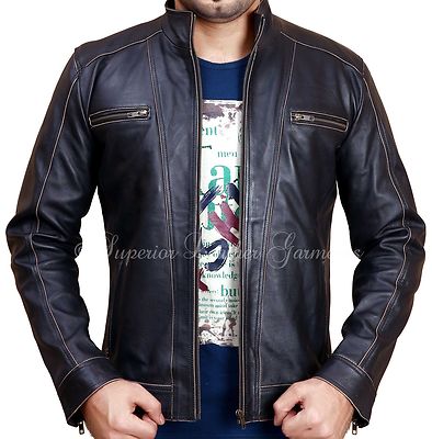 Herrenjacke schwarz Rive Leder verwaschene Nähte Echtlederjacke