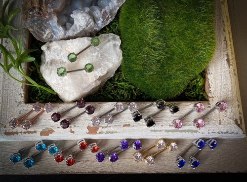 PAIR Double Round Gem 9/16" (14mm) Nipple Rings Barbells 14g 14 gauge - Picture 3 of 15