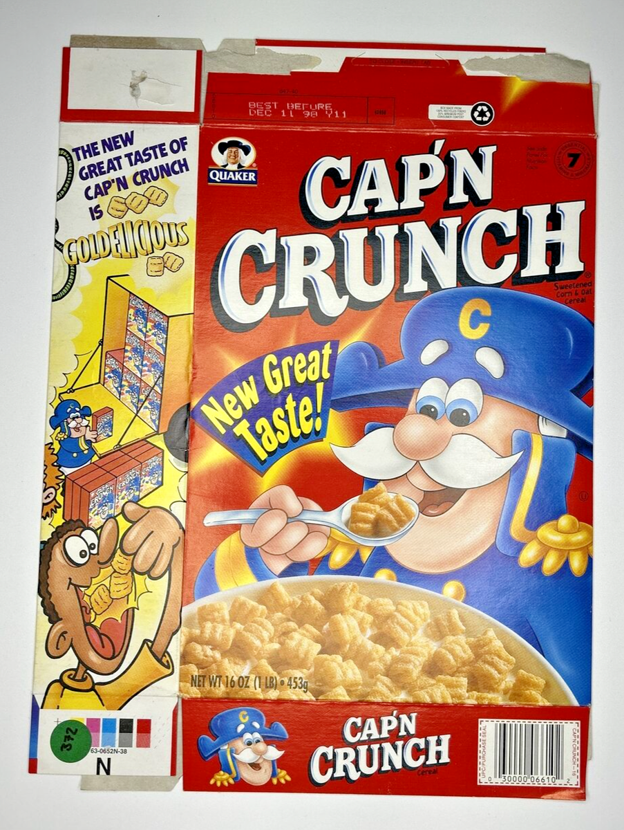 1998 Empty Cap'n Crunch New Great Taste 16OZ Cereal Box SKU U200