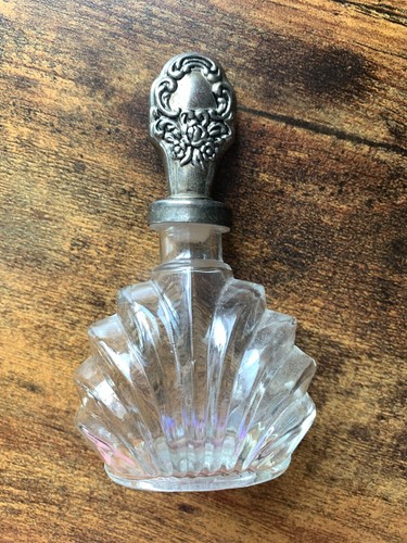 Godinger Silver Art Perfume Bottle*Silverplate*Pressed Glass Fan Design - Picture 1 of 6