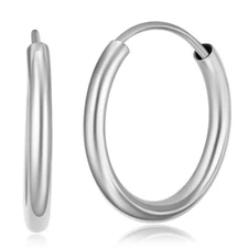 Wellingsale 14k White Gold 2mm Endless Classic Hoop Earrings (18 x 18 mm)