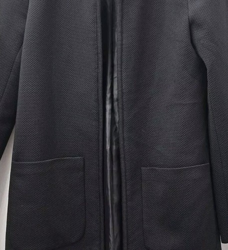 H&M Textured Waffle Longline Pockets Lightweight Open Coat Size 8 10 Black - Picture 4 of 15