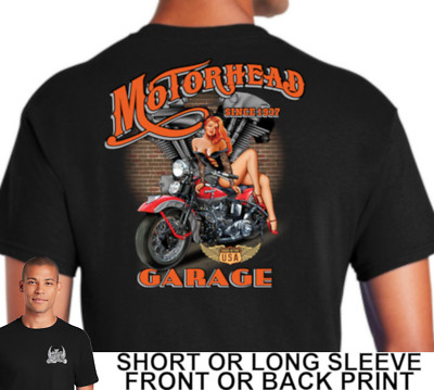 Biker Motorhead Garage Sexy Girl Posing Classic Flathead
