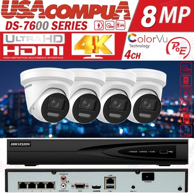 Hikvision 4CH 8MP CCTV Security Camera System 4K ColorVu AcuSense PoE NVR US Lot