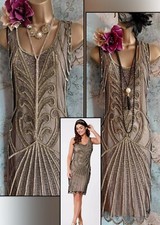 Gatsbylady Elsa gold black lace beaded 20s Deco flapper evening gatsby dress 16