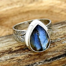 Blue Labradorite Ring, 925 Sterling Silver, Statement Boho Ring, Gift For Her