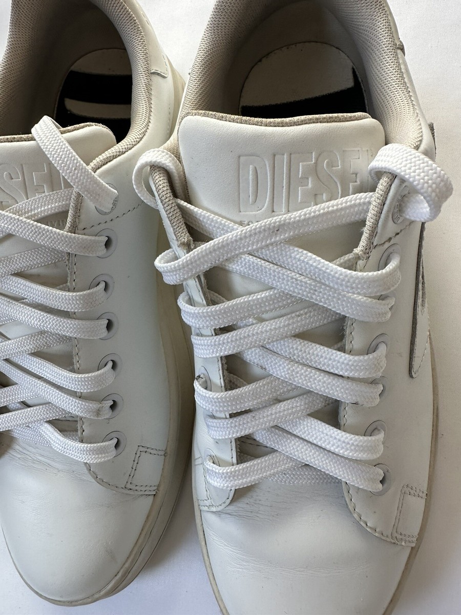 スニーカー DIESEL Woman Sneakers White Y03458P6908 HA405 Diesel White Leather Women 9 Lace Up Sneakers for sale
