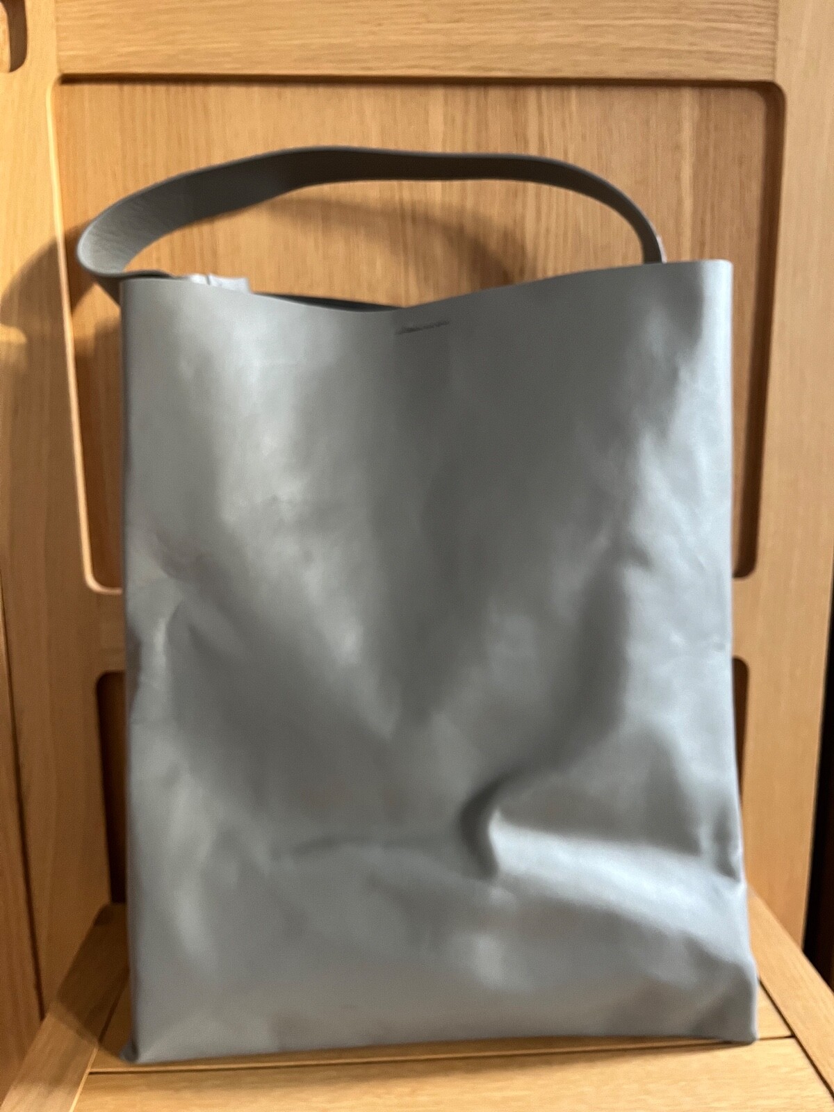 COS Oversized Leather Folded Shopper Tote Bag in Light Grey image 3