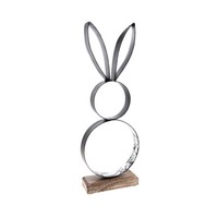 Osterhase Deko Metall Holz Schwarz Silber 13,5×37Cm - Moderne Ostern Dekoration