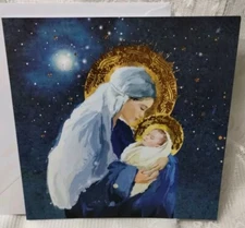 Set 16 Ling Design LUXURY CHRISTMAS CARDS MADONNA & CHILD religious Gold 