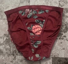 VICTORIA'S SECRET S MAROON FLORAL 100 COTTON VINTAGE RARE STRING BIKINI PANTIES