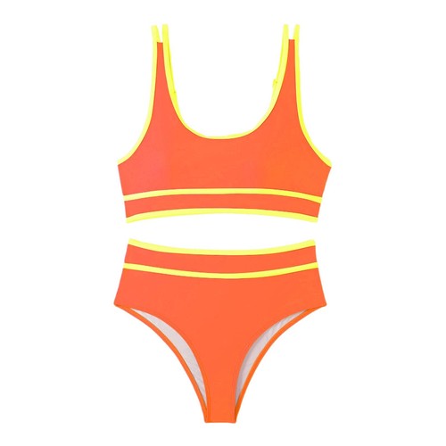 Damen High Waist Bikini Sets Sportlich Zweiteiler Badeanzüge Color Block Anzüge - Bild 43 von 48