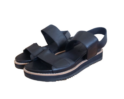EILEEN FISHER Black Tumbled Leather Strappy Sandals Women's Size 6