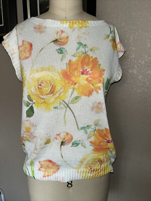 Women's ''Made in Italy'' LUISA RICCI  Cap Sleeve Sweater /Top Size S. Floral