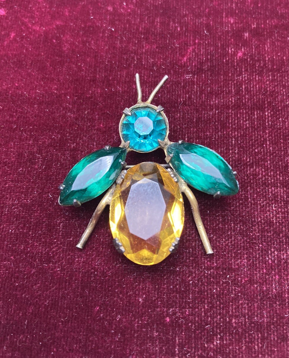 Bug Brooch Adele Simpson Rhinestone Winged Multic… - image 1