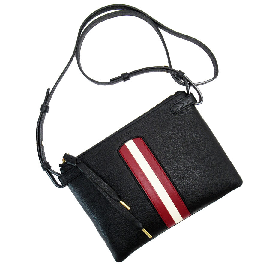 Auth BALLY Shoulder Bag Black x Red x Off White leather Auth BALLY Shoulder Bag Black x Red x Off White leather
