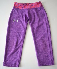 Youth UNDER ARMOUR Sz YXS Pants Purple Pink Heat Gear Cropped Legging Athletic