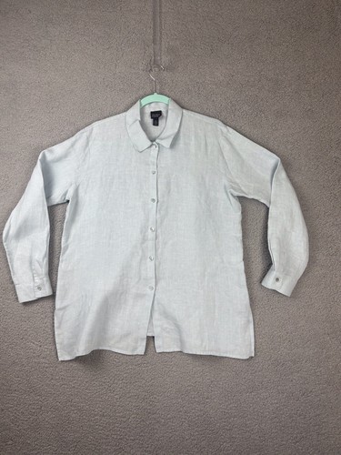 Eileen Fisher 100% Linen Classic Striped Button Down Shirt Minimalist Women's XS