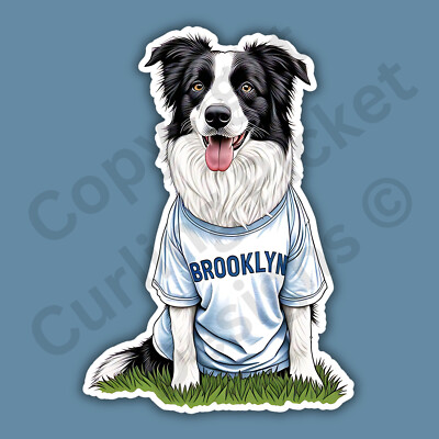 Border Collie Dog Wearing A Brooklyn Tee Shirt NYC Funny 3'' Vinyl Sticker
