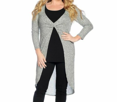 V. by Vanessa Williams Knit Long Sleeved Twisted Front Duster Size M~XL Lt. Gray