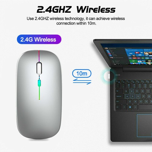 Mouse inalámbrico delgado recargable RGB LED doble USB Bluetooth para computadora portátil PC Mac Reino Unido - Imagen 7 de 15