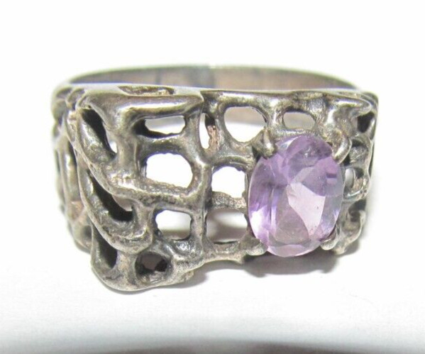 925 STERLING SILVER BAND CHUNK RING Size 7.75 PURPLE STONE