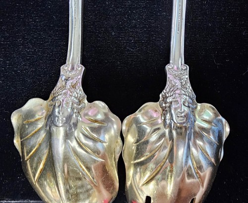 TIFFANY OLYMPIAN SALAD FORK & SPOON SERVING SET GOLD WASH ON BOWL 10IN - Picture 5 of 7