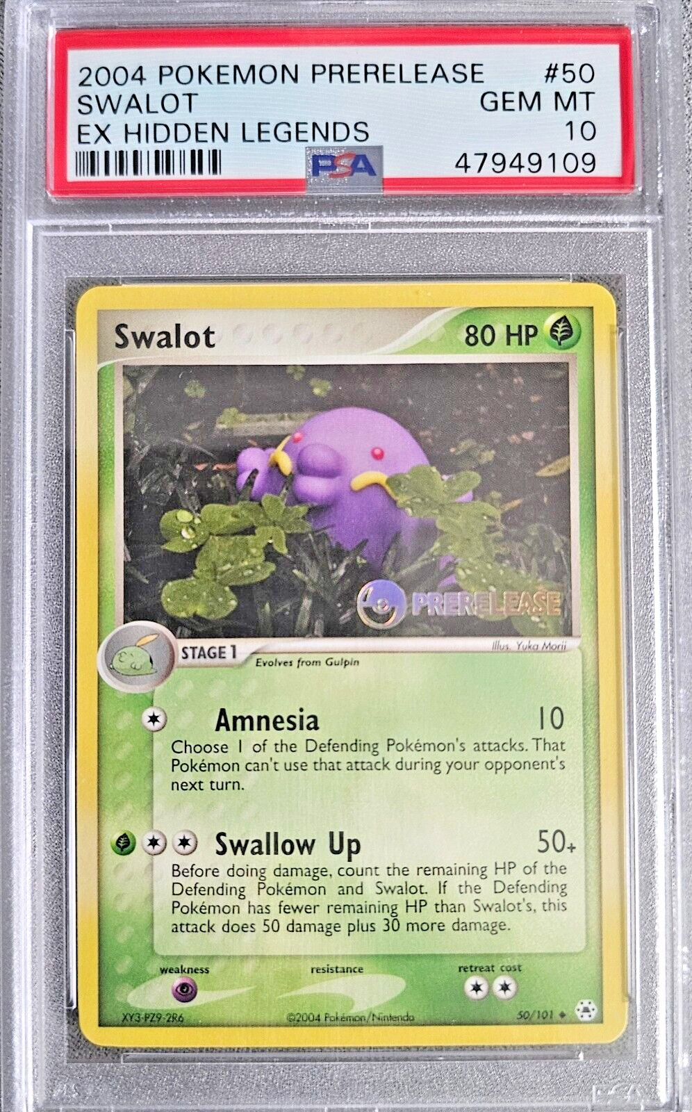 PSA 10 Swalot 50/101 Prerelease EX Hidden Legends 2004 Pokemon Card
