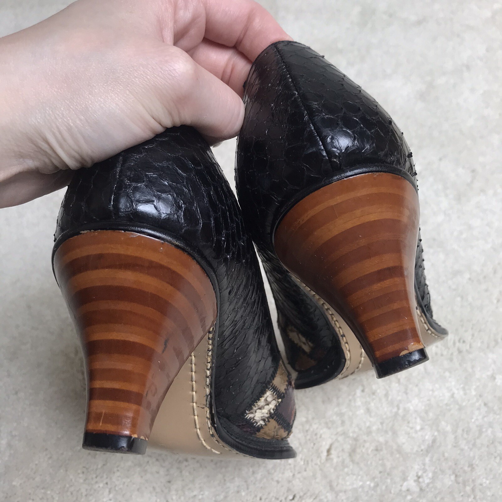 Vintage Caravelle Snakeskin Patchwork Heels 9.5 Q… - image 4