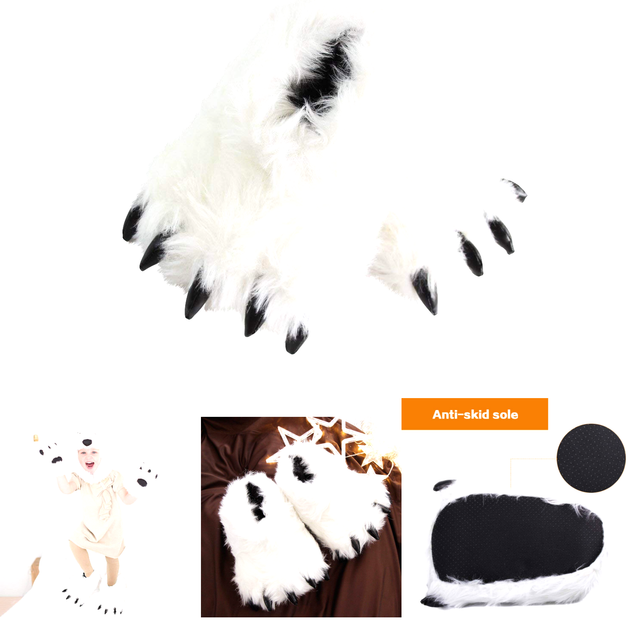 fuzzy bear claw slippers