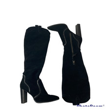 Splendid Womens Tall Boots Size 9.5 Black Suede Knee-high Heeled Point-toe