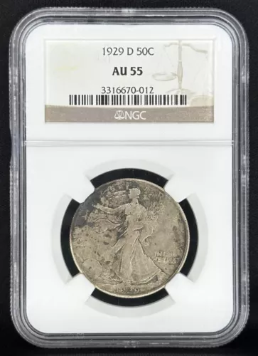 1929-D Walking Liberty Half Dollar NGC AU55 Lower Mintage Better Date Original