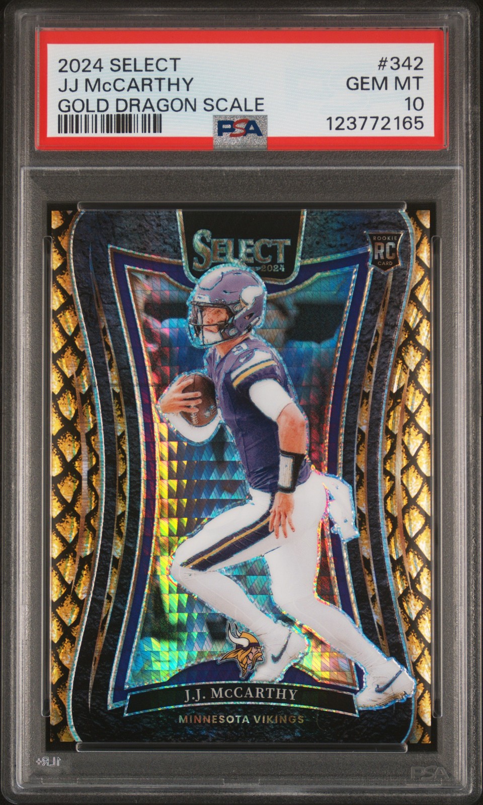2024 PANINI SELECT GOLD DRAGON SCALE #342 JJ MCCARTHY ROOKIE RC 8/10 PSA 10