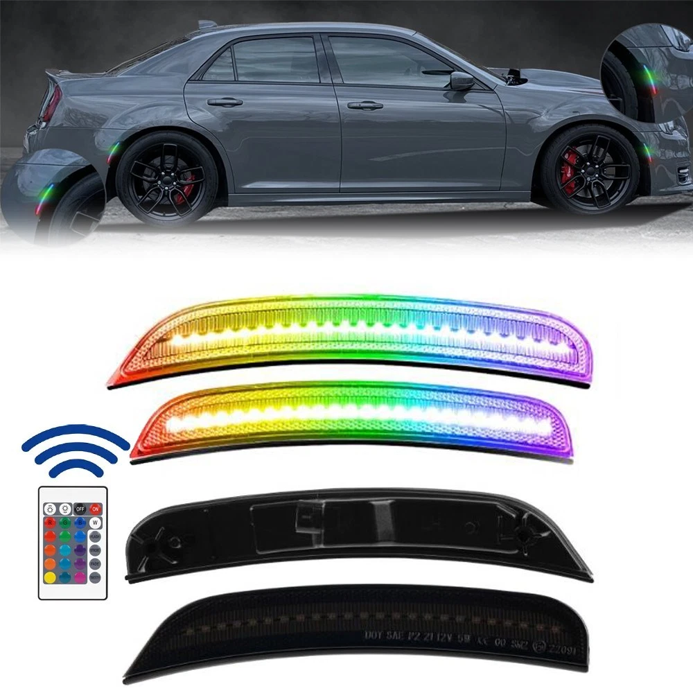 For Chrysler 300 2015-2023 Front Rear Bumper LED Side Marker RGB Lights 4PCS