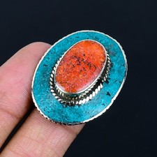 Red Coral Turquoise 925 Sterling Silver Bohemian Adjustable Tibetan Ring PG 3348