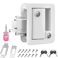 White RV Paddle Entry Door Handle Camper Trailer Door Lock Deadbolt Unique Key