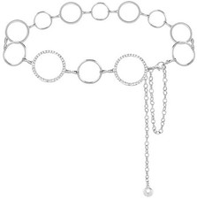 LIMHOO Metal Waist Chain for Women Rhinestone M:120cm/47.2in O-ring-silver