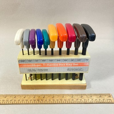 T-Handle Hex Key Set 10Pc 3/32''-3/8'' Color Coded SAE w/ Rack