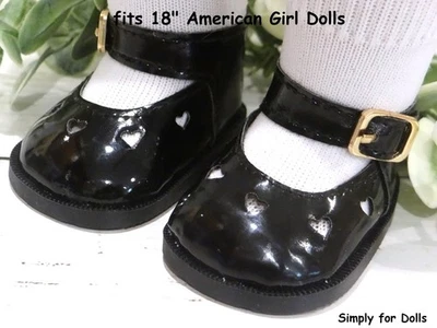 BLACK Patent Mary Janes with Heart Cut-Outs fits 18" American Girl DOLL SHOES