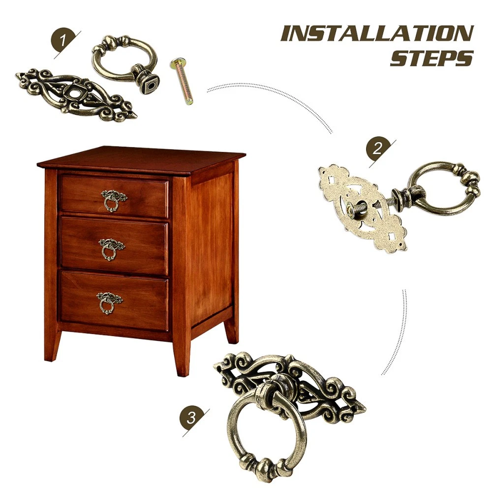 10 Pcs Zinc Alloy Antique Brass Vintage Kitchen Cabinet Drawer Door Pull Handles