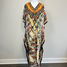 Womens Boho Kaftan Coverup Viscose Floral Dashiki Maxi Boho Festival Resortwear